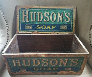 Vintage Advertising Finger Jointed Dove Tailed Wood Box Hudson 