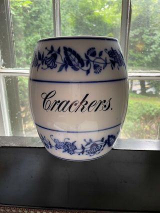 Antique German Porcelain Cracker Jar No Cover Blue Onion Germany