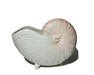 Vintage Fitz & Floyd Ceramic Nautilus White & Pink Sea Shell Nautical Planter