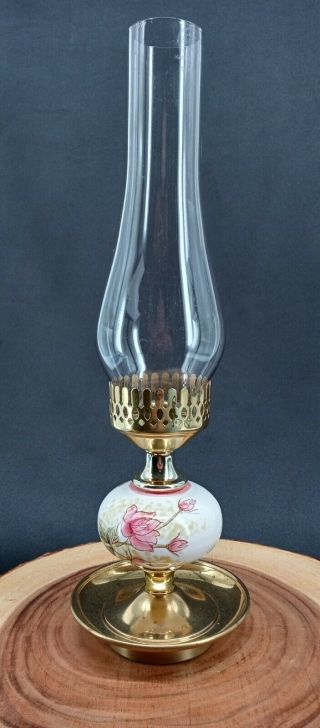 Candle Holder Lamp Antique Vintage Glass Globe Hurricane Brass Porcelain Roses
