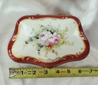 Large Antique Limoges Hinged Trinket Box,  Red Floral With Gold Accents