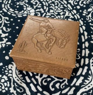 Vintage Hickok Brown Leather Keepsake Box Cigarette Case Rodeo Bronco Cowboy