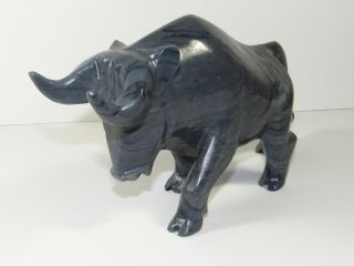 Vintage Hand Carved Onyx Bull Marble Gray Black Figurine Sculpture 10.  5 Inches