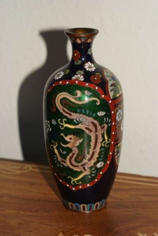 Antique Japanese Meiji Cloisonné Vase,  Dragon And Pheasant Bird Design