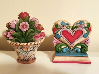 (2) Jim Shore Miniature Figurines –heart & Flower Basket - Exc