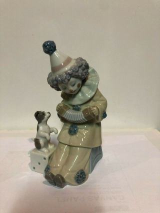 Lladro Porcelain Clown Figurine 5279 Pierrot Concertina With Puppy Dog