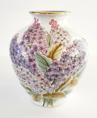 Vintage Andrea By Sadek Vase Purple Lilac Pink Hydrangea Hand Painted 9 "