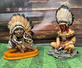 2 Old West Visions Limited Edition 10 " Figurine Indian Figurine And Chief Head