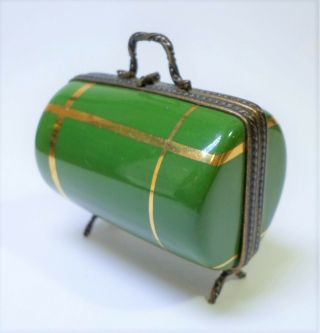 Vntge Limoges Travel Bag Trinket Box Peint Main Hand Painted Porcelain France