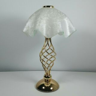 Partylite Paragon Brass Tealight Candle Lamp Gold Spiral Frosted Glass Shade