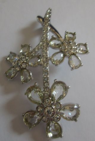 Swarovski Swan Signed Clear Crystal Flower Silver Pave Pin Brooch