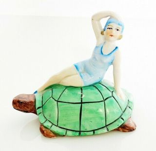 Vintage Porcelain Turtle Bathing Beauty Made In Germany Figurine Deco Mermaid