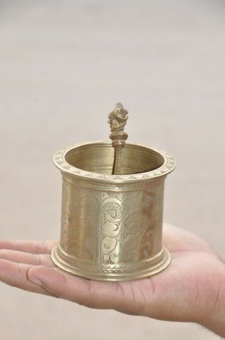 Old Brass Floral Inlay Engraved Handcrafted Solid Unique Holy Water Pot