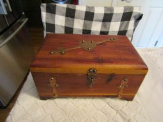Vintage Cupid Chest Cedar Wood Jewelry Box Trinket Chest Hinged Lid Copper Trim