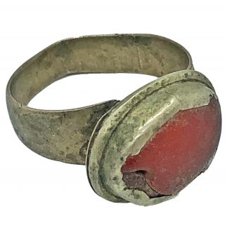 Antique Medieval Style Islamic Ring Red Stone Middle East Old Artifact Jewelry A