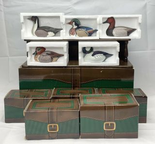 Vintage1984 Set Of 5 Avon Collector Duck Series With Display Shelf With Boxes