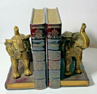 Vintage Resin And Brass Elephant Bookends
