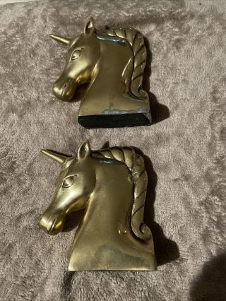 Vintage Brass Bronze Unicorn Sculptures/bookends 7 " Tall Korea Pair