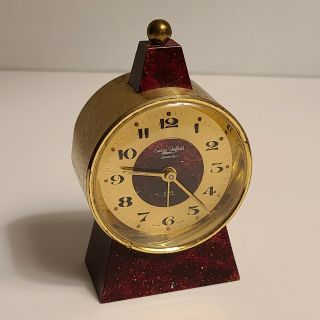 Vintage Swiza 8 Day Jewelled Alarm Travel Clock Red Pyramid Brass Swiss Made