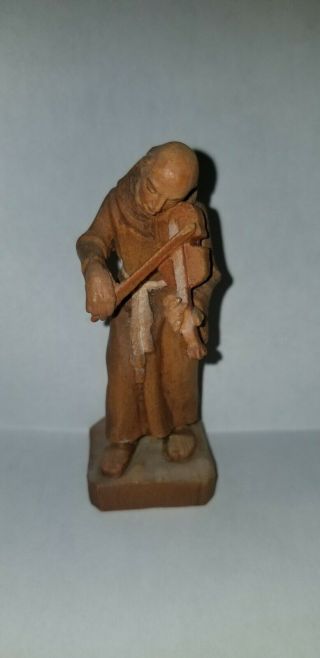 Rare Vintage Anri Carved Wood Monk Playing Violin Figure 3.  25”