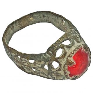 Antique Medieval Style Islamic Ring Red Stone Middle East Old Artifact Jewelry