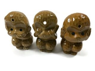 Set Of 3 Speak Hear See No Evil Monkeys Ceramic Glazed 6.  5”