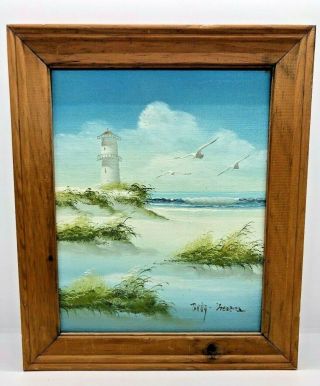 Vintage Lighthouse And Sea Line Beach Acrylic Painting Betty Moore