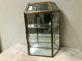 Vintage Brass And Glass Wall Knicknack Shelf Curio Display Case
