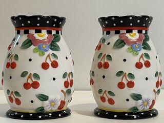 2 Mary Engelbreit " Oh So Breit " Votive Tapered Candle Holders Cherries Flowers