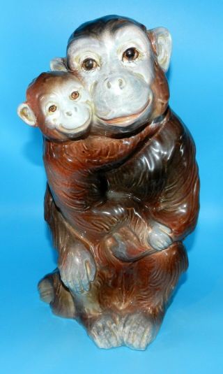 Vintage Large Signed Italy Mom Monkey & Baby Glazed 13.  5 " Tall Figurine W/281