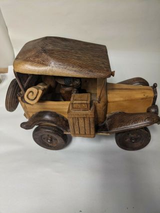 Vintage Hand Carved Wooden Toy Car/truck W/people And Supplies