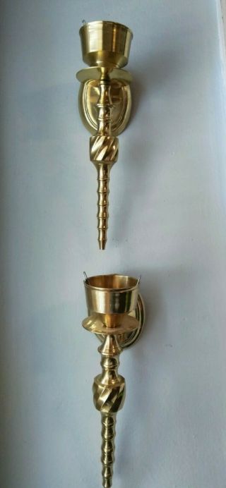 Vintage Solid Twisted Brass Sconce Wall Hanging Taper Candle Holders 10”