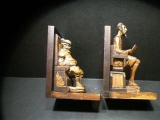 2pc Pair Anri Black Forest Hand Carved Wood Bookend/s Don Quixote & Sancho Panza