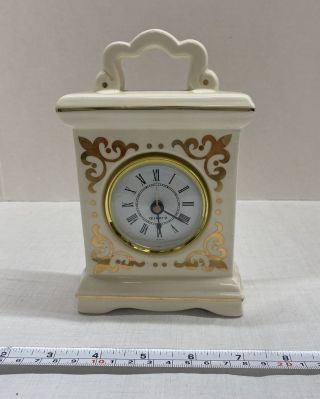 Vintage 6.  5 " White Quartz Porcelain Ceramic Mantle Clock