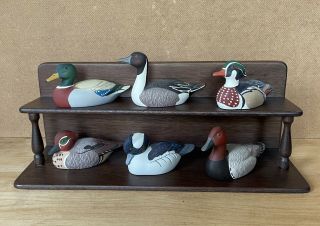 Vtg.  1984 Complete Set Of 6 Avon Collector Duck Series And Display Shelf W/boxes