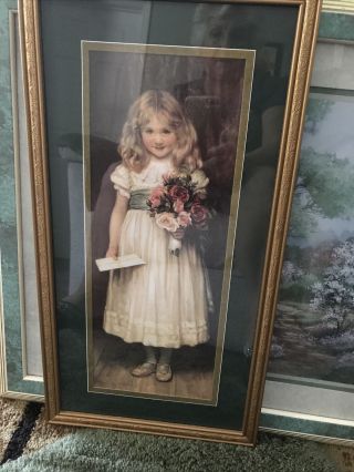 Vintage Home Interiors Girl With Letter & Flowers Picture 24”x12” Love Letter