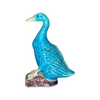 Antique Chinese Ceramic Turquoise Blue Majolica Mud Duck Figurines Bird