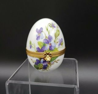 Rochard Limoges Purple Flowers Egg Shaped Trinket Box