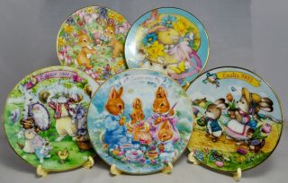 Avon Collectible Easter Plates - 1992 - 96 - 5 Inch Plate 22k Gold Trim - Set Of 5