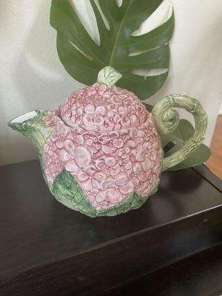 Vintage 1990 Fitz And Floyd Oci Pink Hydrangea Teapot