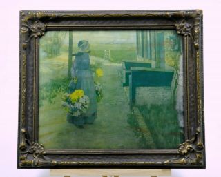 Bubble Convex Glass Flower Girl In Holland George Hitchcock Art In Ornate Frame