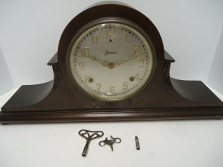 Antique Sessions Mantle Clock Wooden Case 8 - Day Wendell Mechanical Windup W/ Key