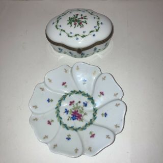 Vintage A.  Raynaud Et Cie Ceralene Limoges Floral Porcelain Trinket Box France