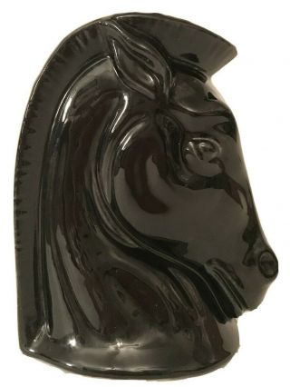 Vintage Ceramic Black Trojan Horse Head 6 " Art Deco Mcm Mid Century Vase Rare