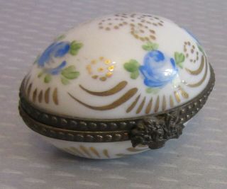 Antique Limoges Sevres Porcelain Egg Shaped Miniature Trinket Box Hand Painted