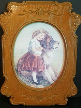 Vintage Home Interiors Girl With Dog Picture 21 " X 16 "