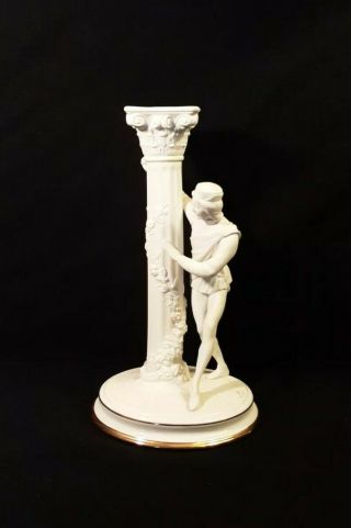 Franklin Romeo Fine Porcelain Candlestick Gold Accents 9 3/4 " Inches Tall