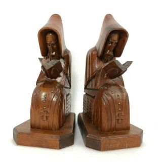 8 " Hand Carved Wooden Monk Priest Reading Bible Book Rosary Vintage