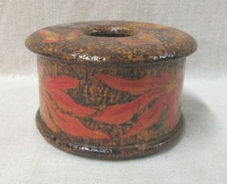 Arts & Crafts Pyrography (wood Burning) Round Box With Poinsettia & Butterflies
