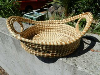Vintage Charleston South Carolina Gullah Basket With Handles Sweetgrass 9 X 13